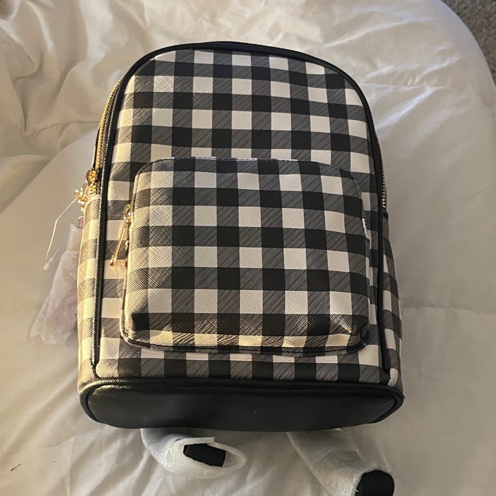 Claire's Black and White Checkered Backpack